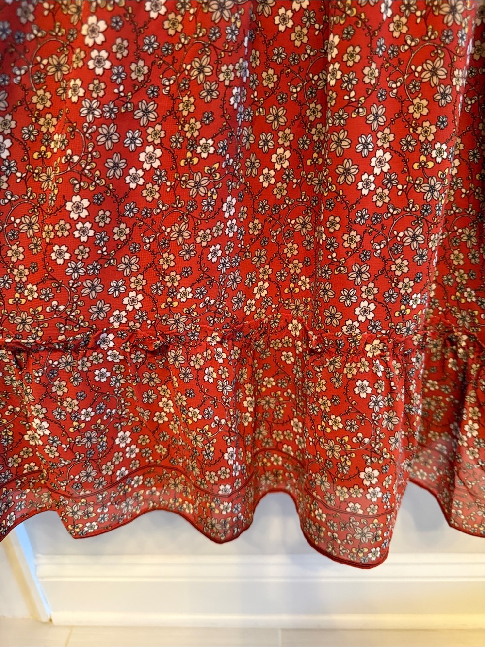 Max Studios Red Floral V-Neck Smocked Waist Mini Dress - Picture 9 of 16